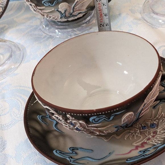COPY - Amazing Detailed Vtg. Moriage Dragonware Porcelain Teacup/ Saucer 3 Sets… - Picture 3 of 14